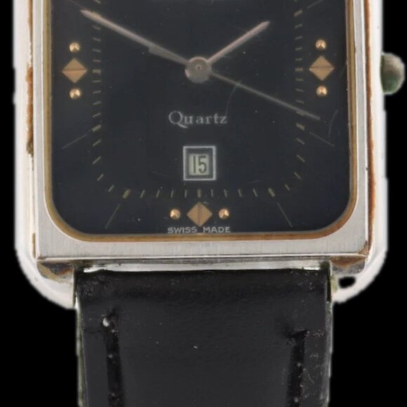Vintage Bucherer Blue Tank Date Ladies Quartz Wristwatch Swiss Steel & Chrome main image 5